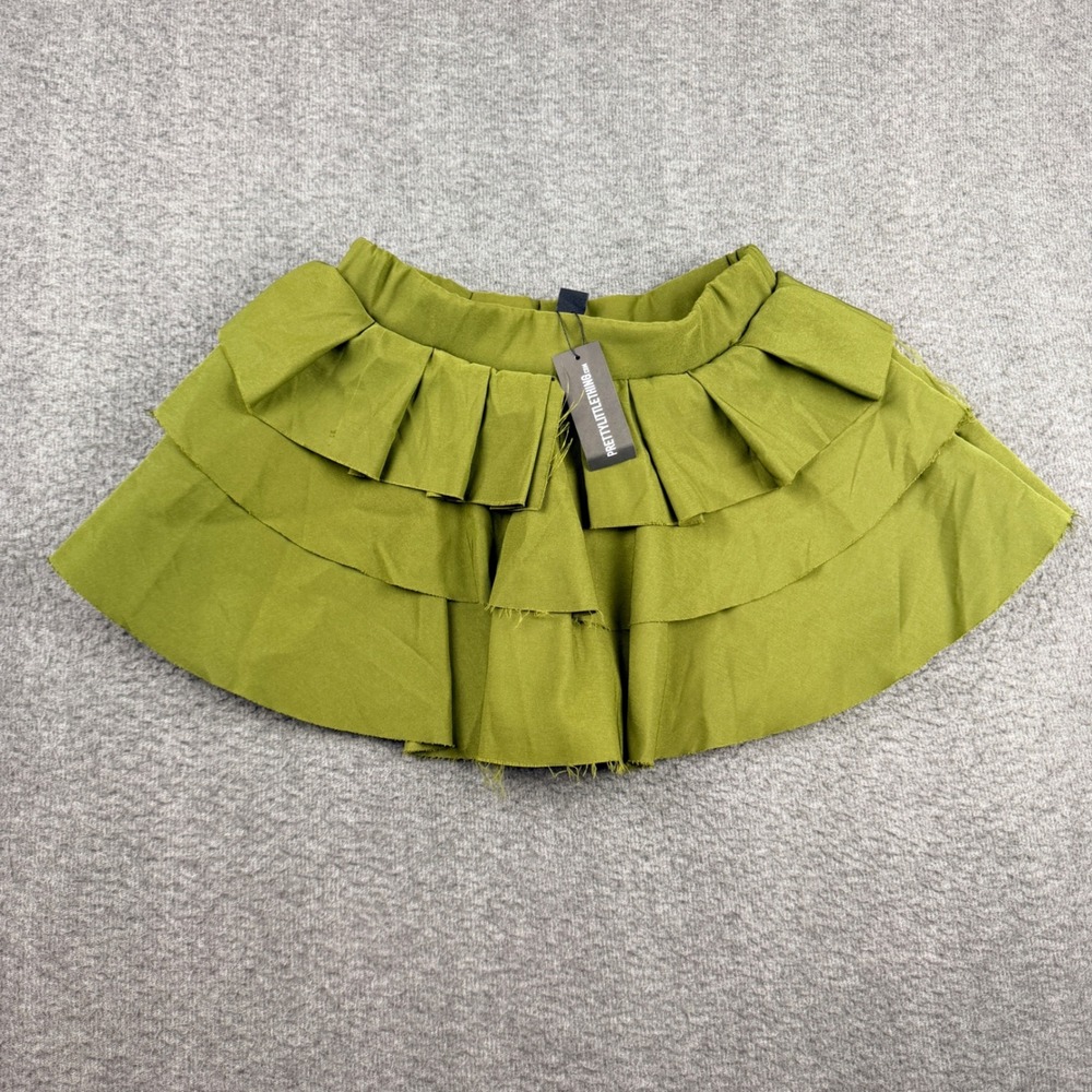 PrettyLittleThing Green Stretch Woven Tiered Mini Skirt Skort Women's US 2